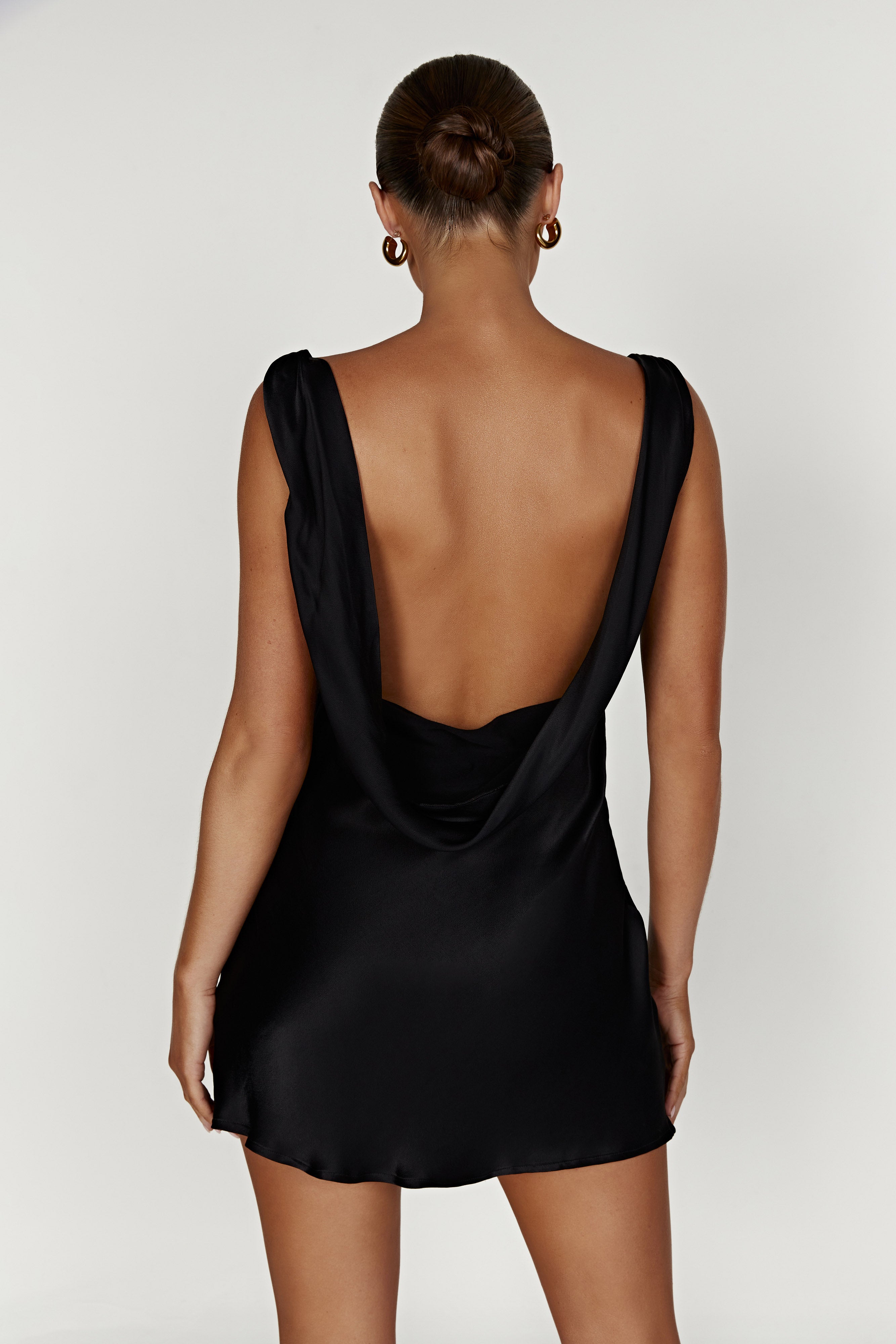 Nadia Satin Mini Dress With Cowl Back - Black