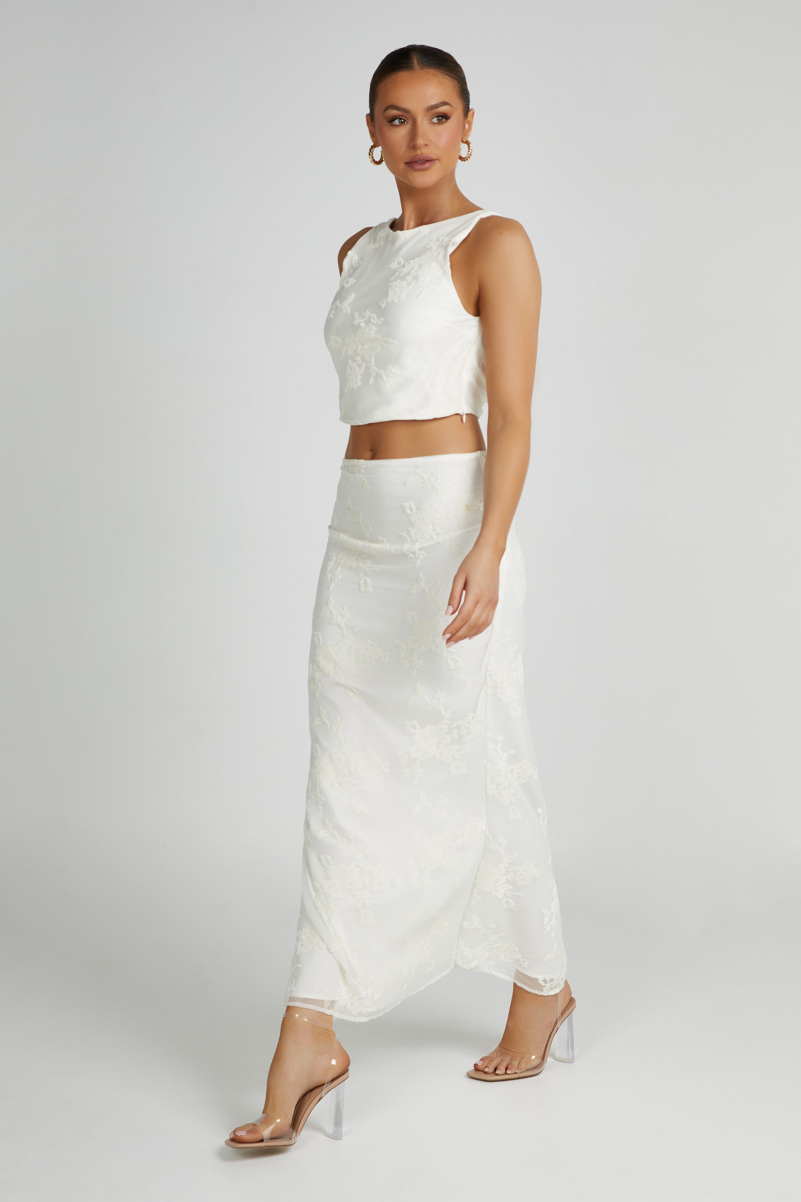 Mona Burnout Velvet Cowl Back Top - White