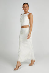 Mona Burnout Velvet Cowl Back Top - White
