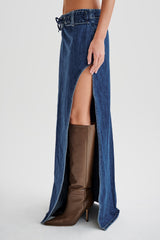 Ramsey Denim Maxi Skirt With Split - Dark Blue