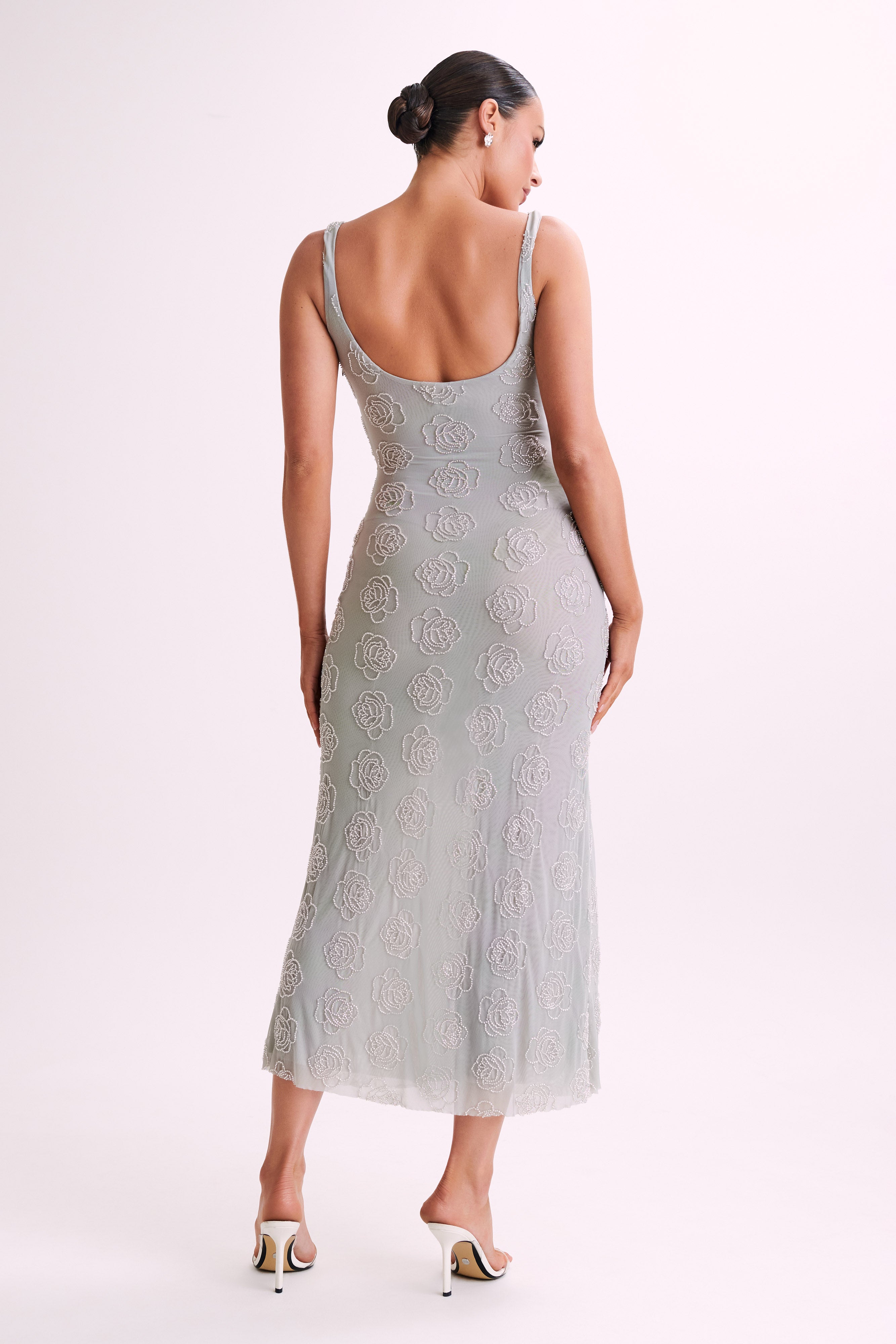 Nylah Rose Beaded Maxi Dress - Silver