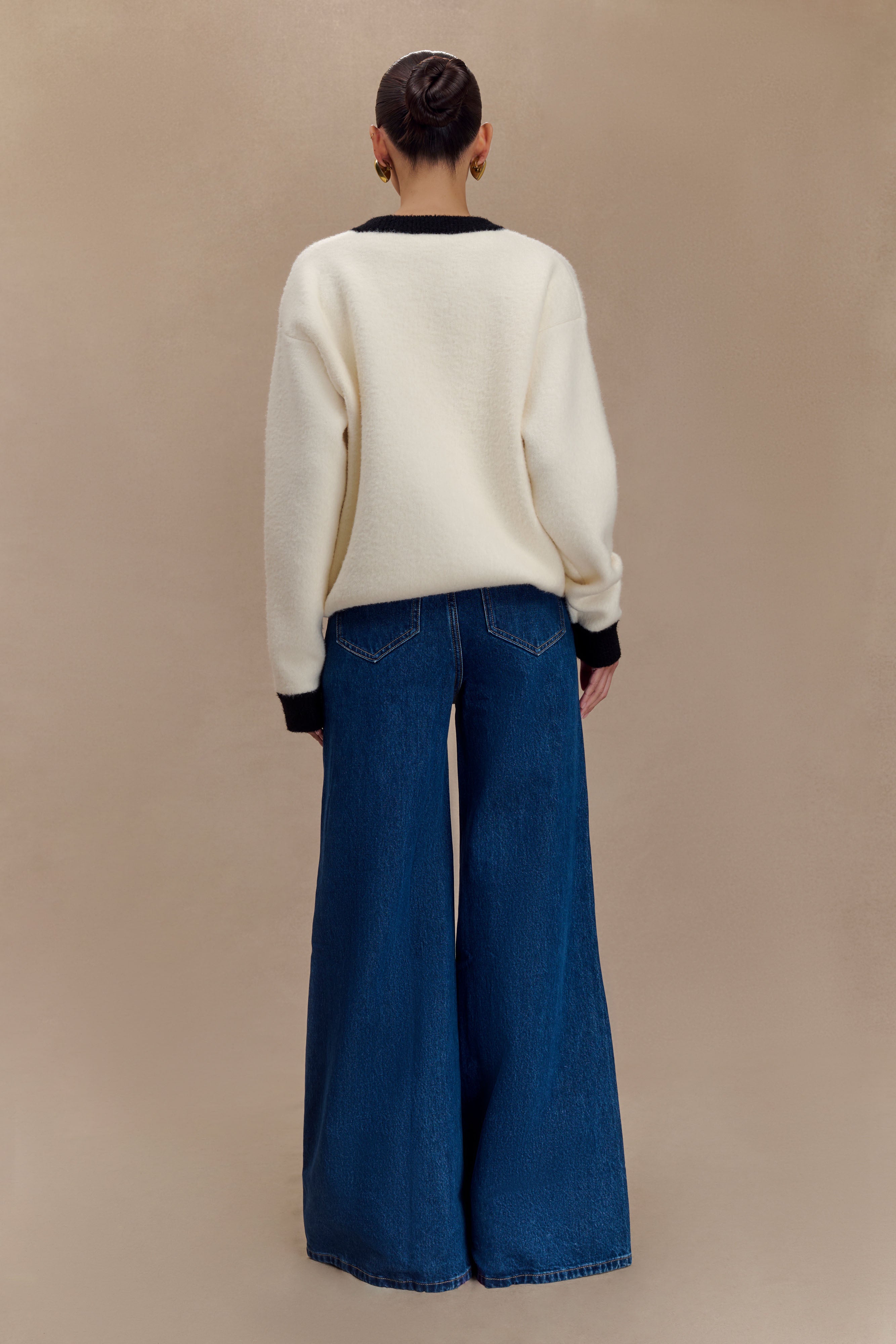 Evangeline Oversized Knit Cardigan - Black/White
