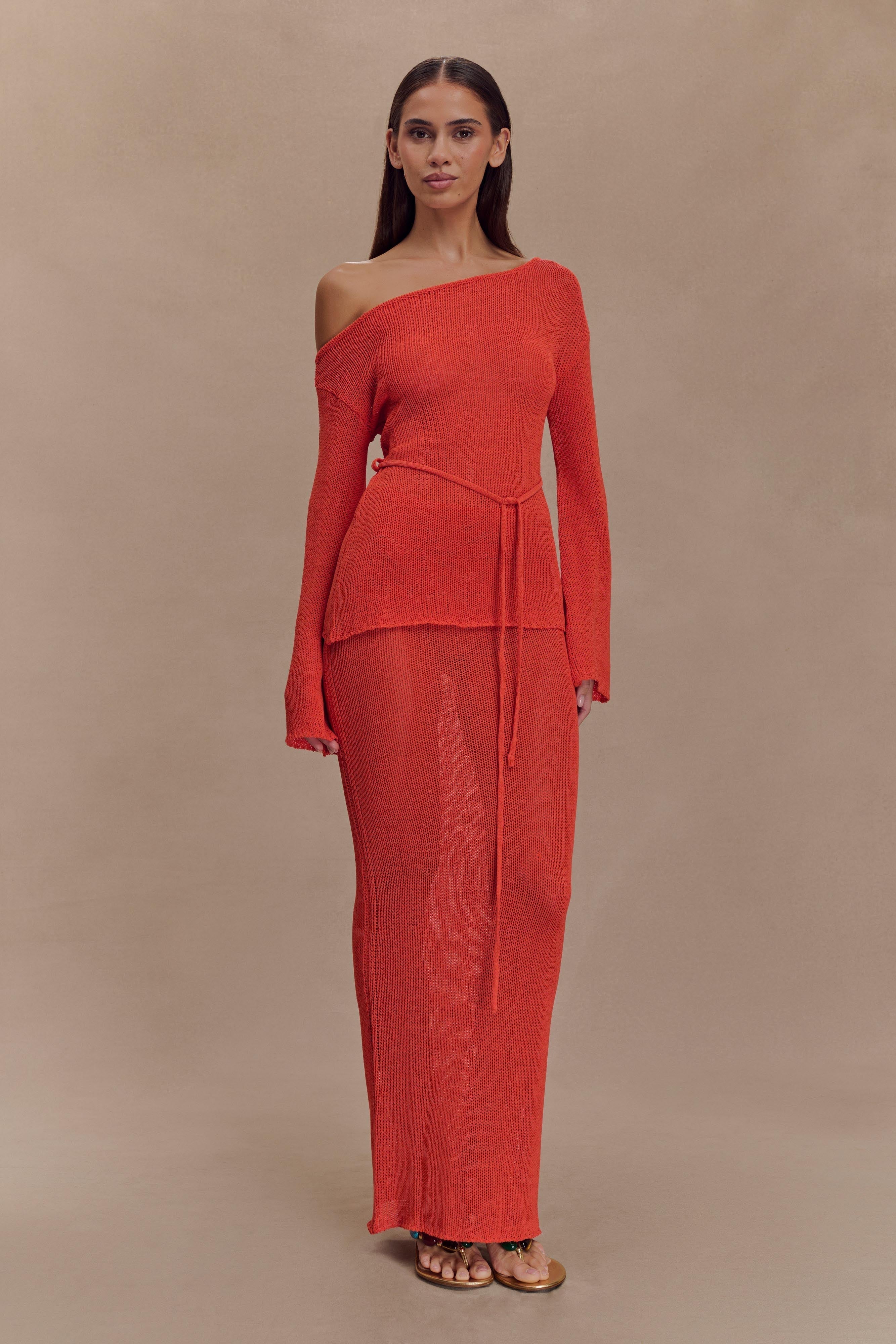 Reagan Knit Maxi Skirt - Orange
