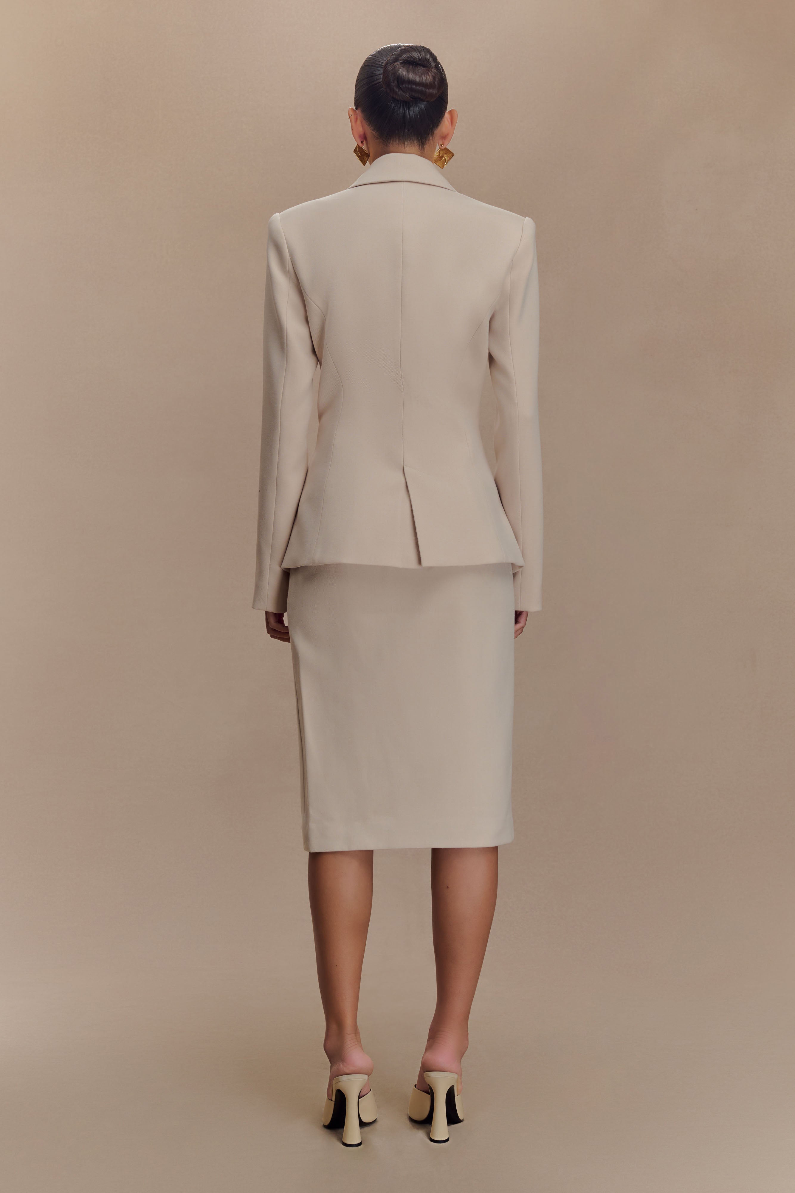 Vera Suiting Split Front Midi Skirt - Ivory Stone