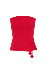 Keaton Strapless Rose Tie Knit Top - Red