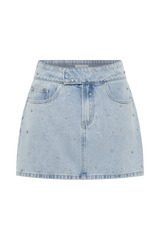 Kieryn Embellished Denim Mini Skirt - Light Blue