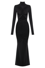 Pia Slinky Long Sleeve Cutout Maxi Dress - Black