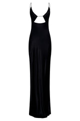 Sadie Maxi Satin Halter Ruched Slip Dress - Black