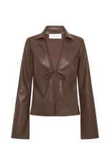 Dina Faux Leather Tie Up Top - Dark Brown