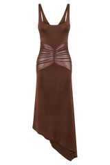 Kora Mesh Panelled Midi Dress - Dark Brown