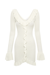 Karolina Knit Mini Dress With Frill - White