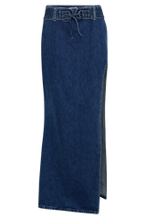 Ramsey Denim Maxi Skirt With Split - Dark Blue