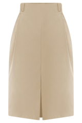 Vera Suiting Split Front Midi Skirt - Ivory Stone