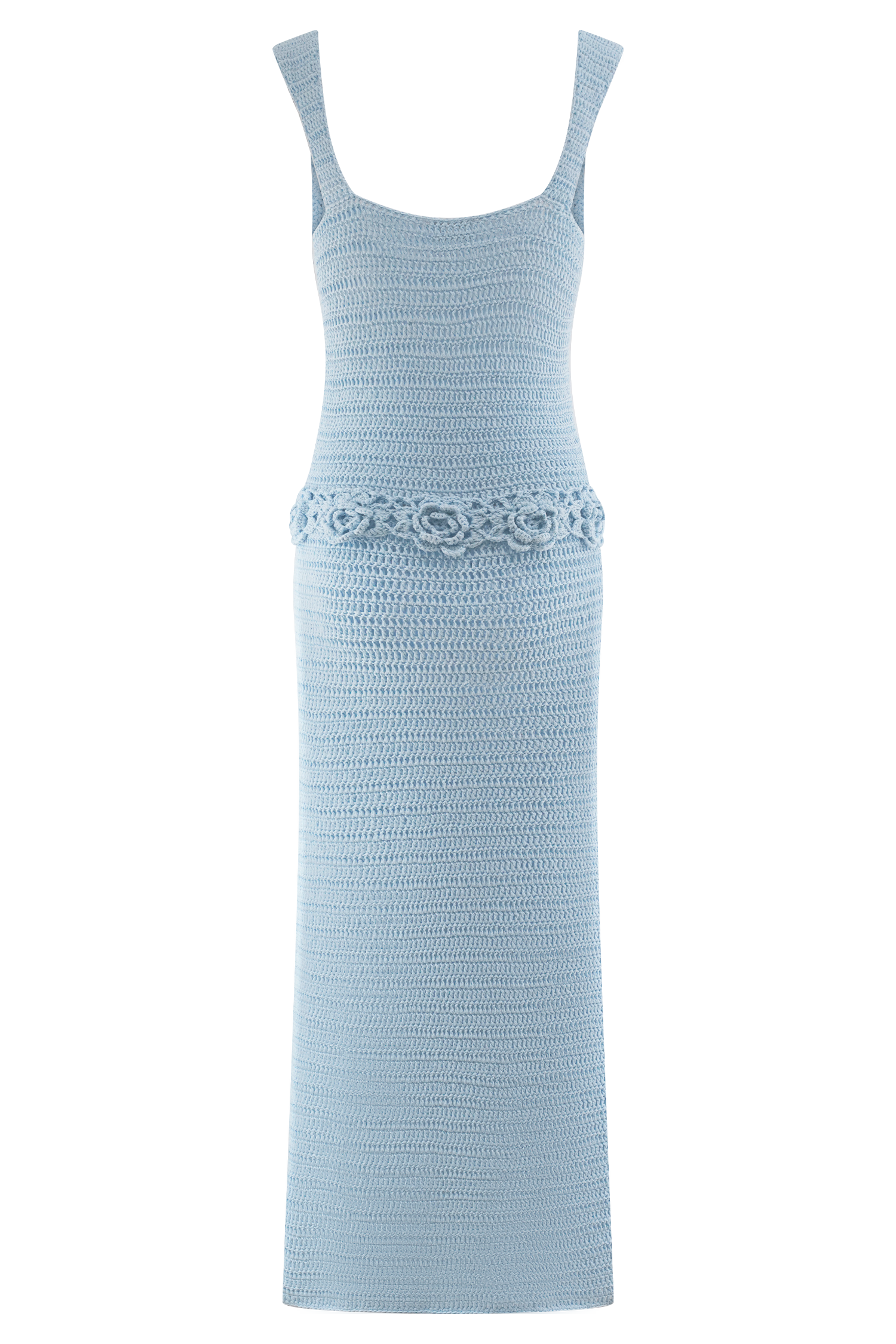 Teagan Floral Hand Crochet Midi Dress - Blue